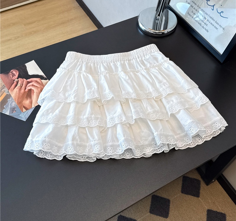 Cake white summer A-line high waist skirt