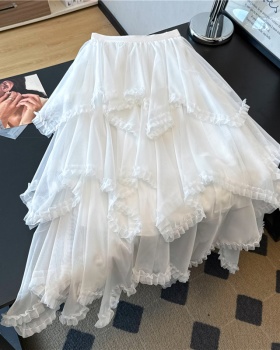 A-line gauze wood ear thick and disorderly white skirt