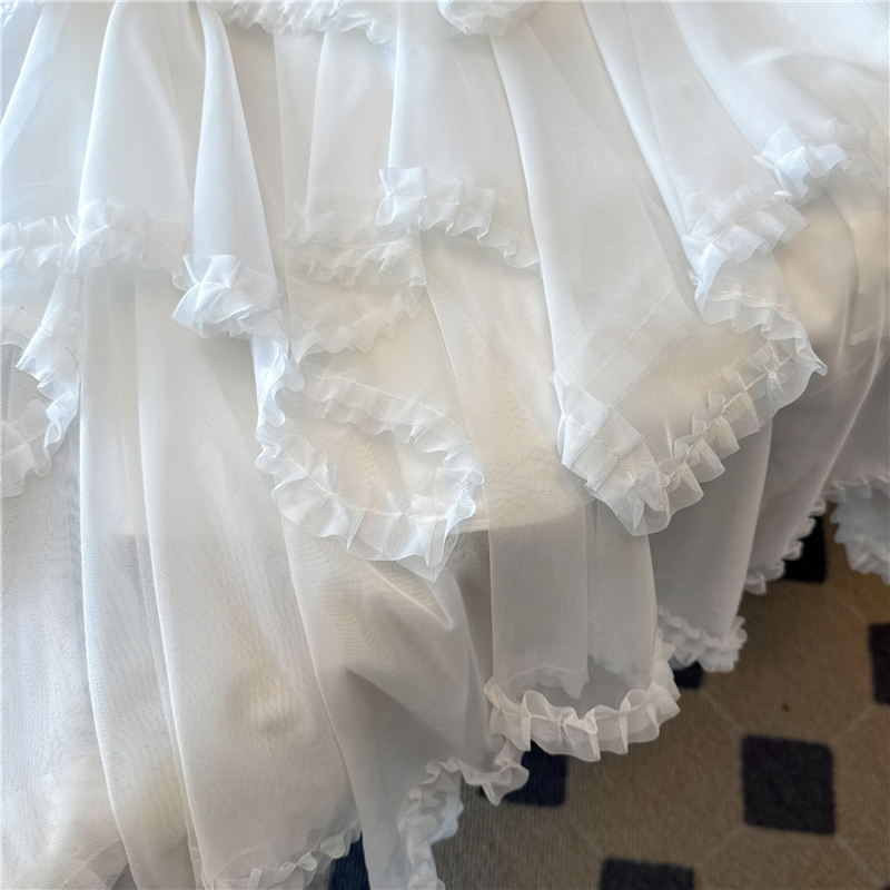 A-line gauze wood ear thick and disorderly white skirt