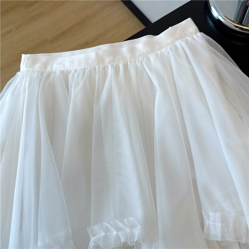 A-line gauze wood ear thick and disorderly white skirt