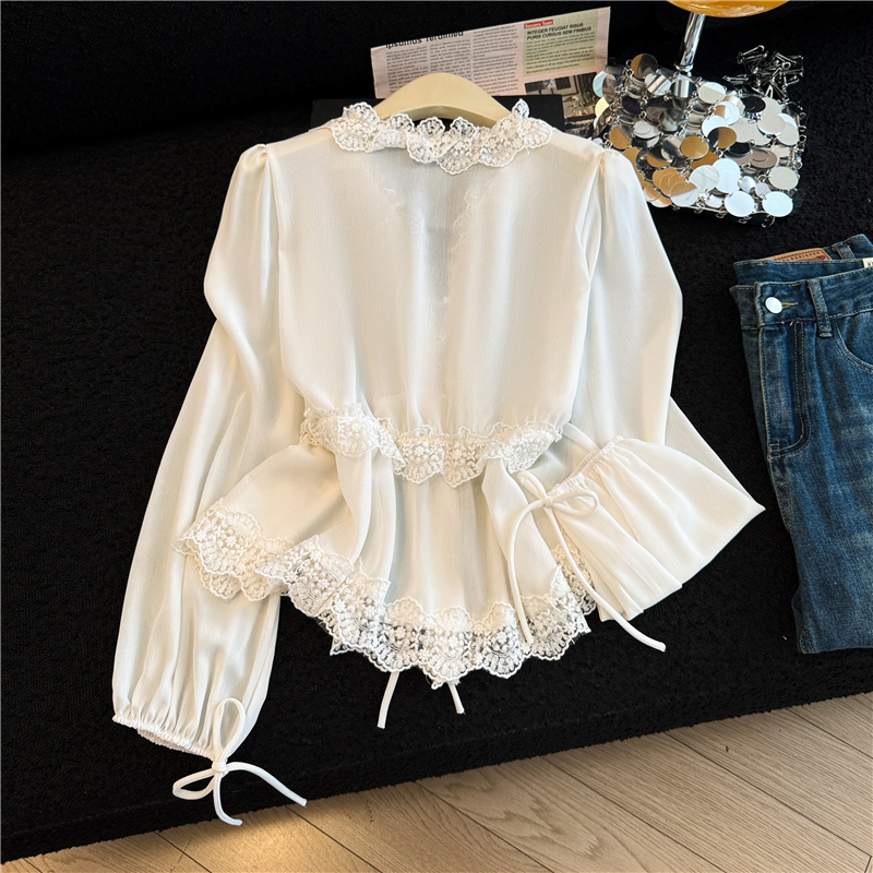 Rococo lace tops lantern sleeve small shirt for women