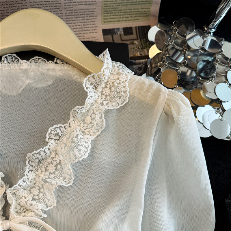 Rococo lace tops lantern sleeve small shirt for women