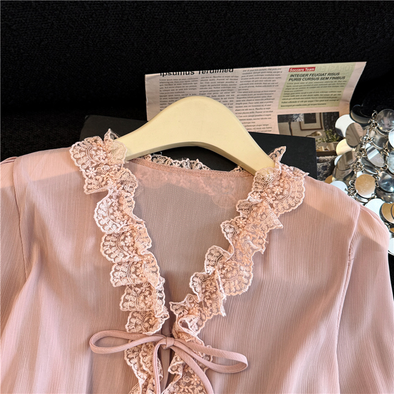 Rococo lace tops lantern sleeve small shirt for women