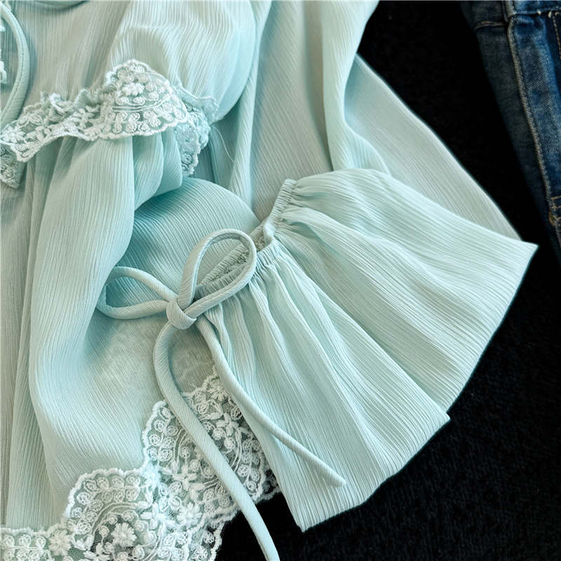 Rococo lace tops lantern sleeve small shirt for women