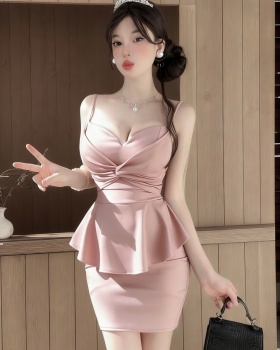 Sexy sling tight package hip short Pseudo-two dress