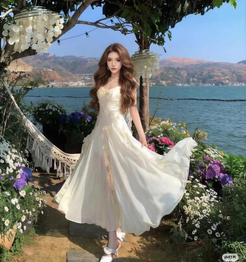 Gauze thin dress lady breathable long dress