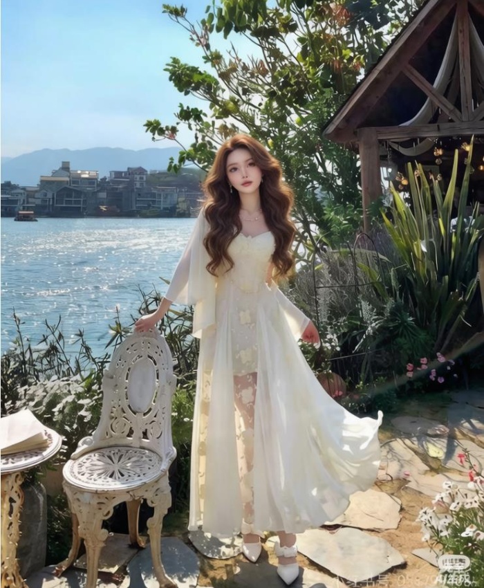 Gauze thin dress lady breathable long dress