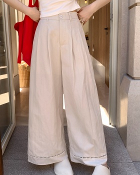 White hollow casual pants drape spring wide leg pants