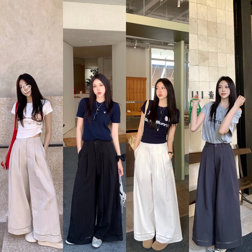 White hollow casual pants drape spring wide leg pants