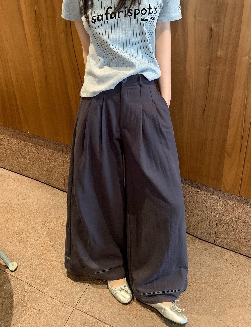 White hollow casual pants drape spring wide leg pants