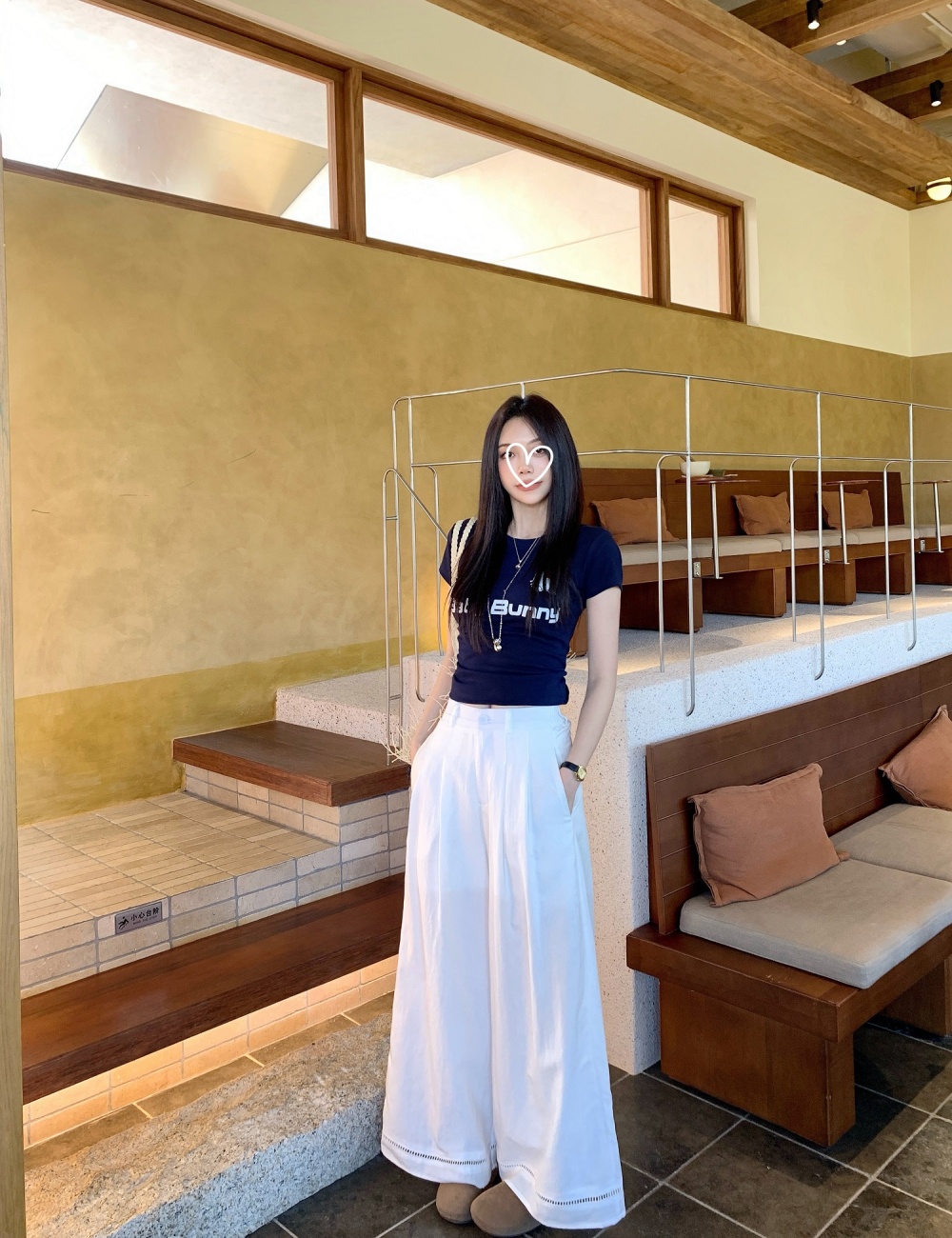 White hollow casual pants drape spring wide leg pants