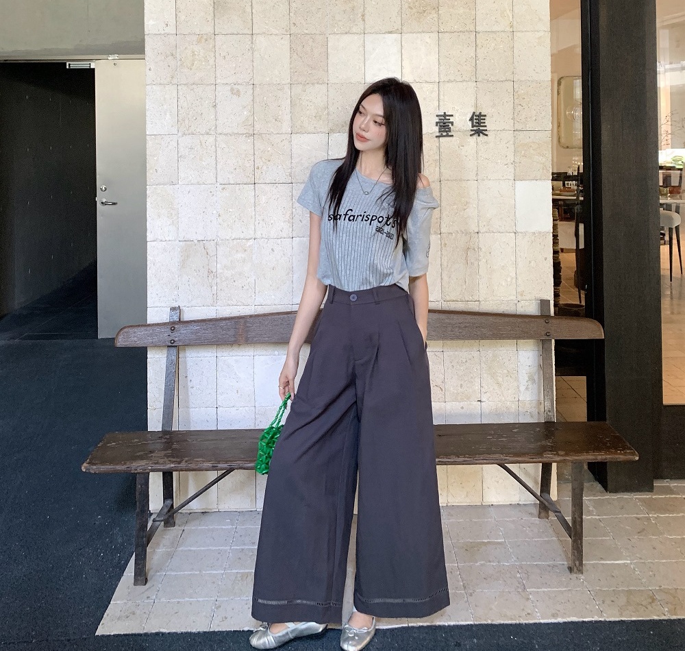 White hollow casual pants drape spring wide leg pants