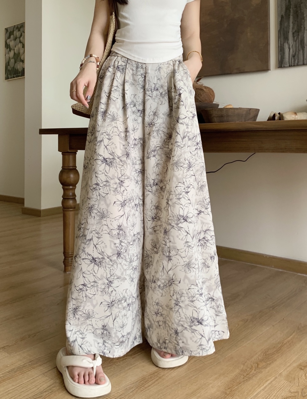Mopping drape high waist wide leg pants lazy Casual pants