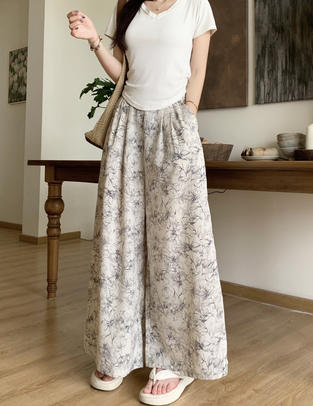 Mopping drape high waist wide leg pants lazy Casual pants