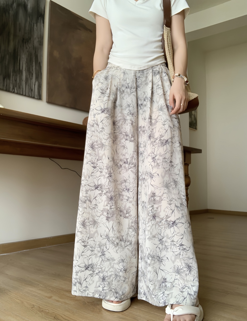 Mopping drape high waist wide leg pants lazy Casual pants