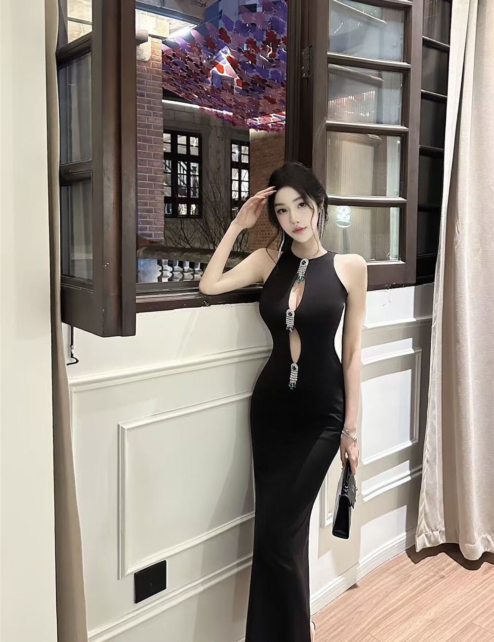 Hollow sleeveless dress package hip summer long dress for women