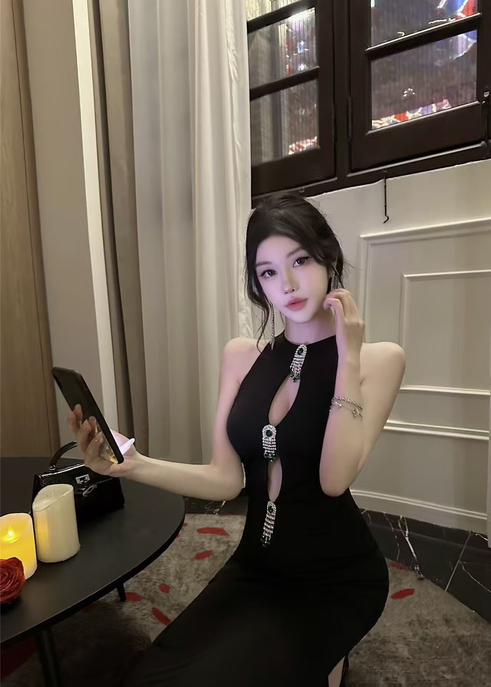 Hollow sleeveless dress package hip summer long dress for women