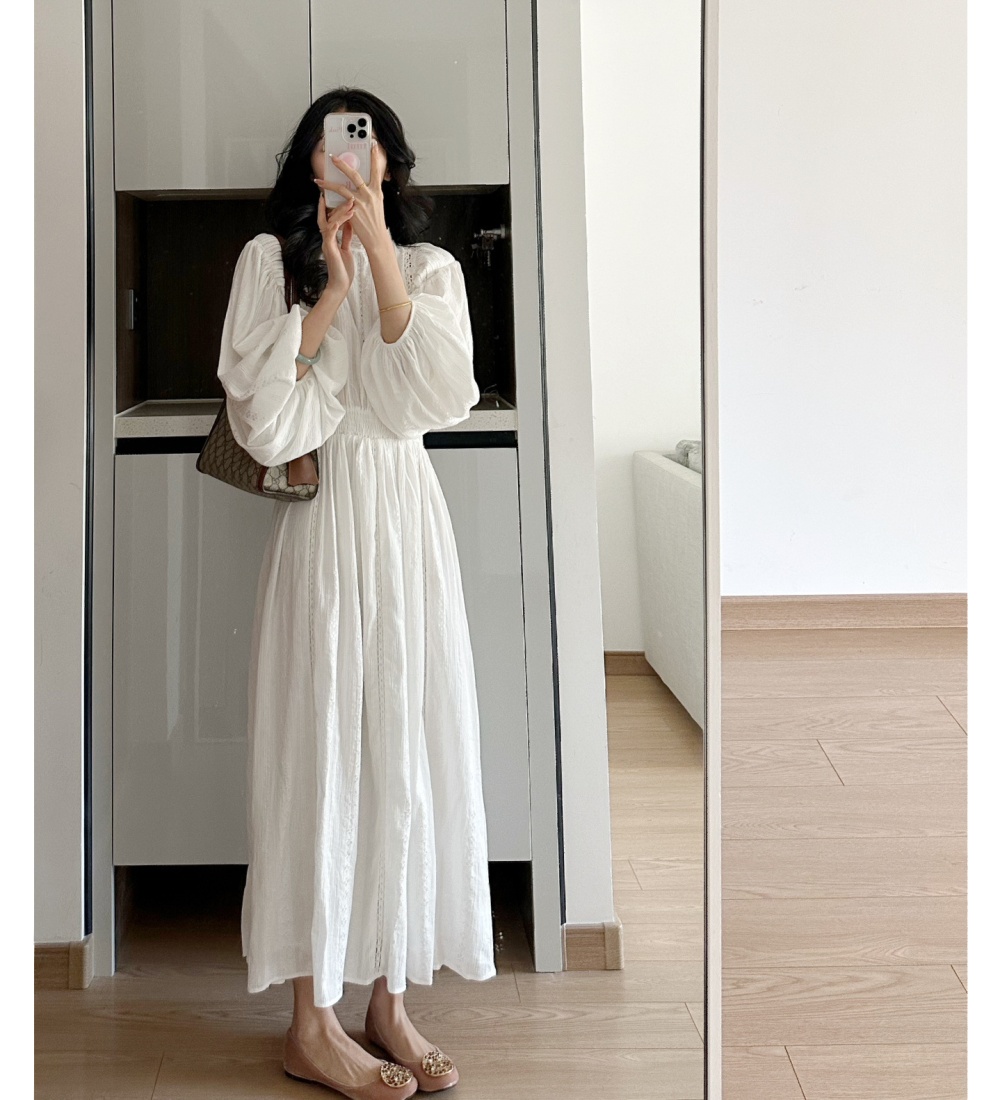 France style puff sleeve dress spring long dress for women