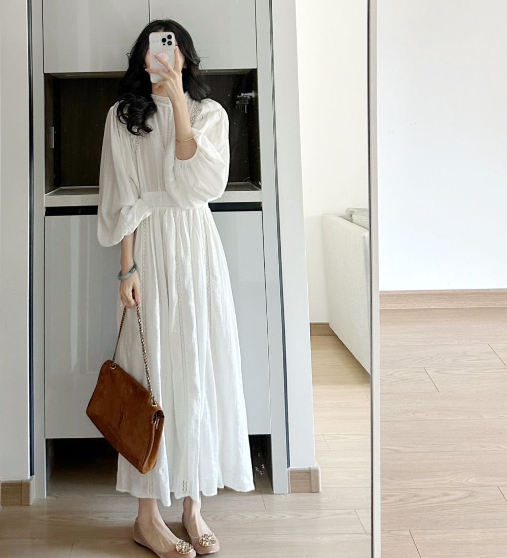 France style puff sleeve dress spring long dress for women