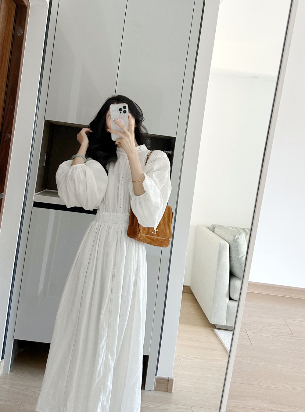 France style puff sleeve dress spring long dress for women