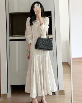 Embroidery white dress chiffon France style long dress