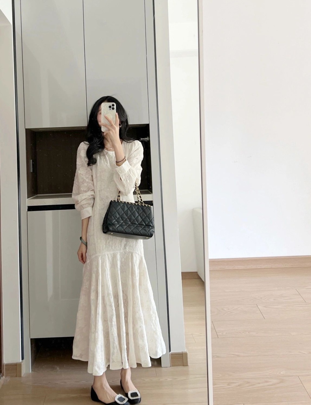 Embroidery white dress chiffon France style long dress