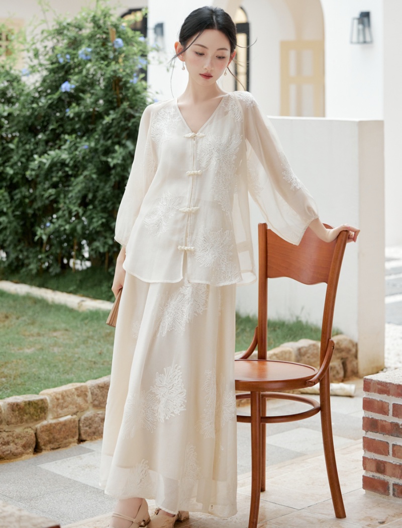 Chinese style skirt tops 2pcs set for women