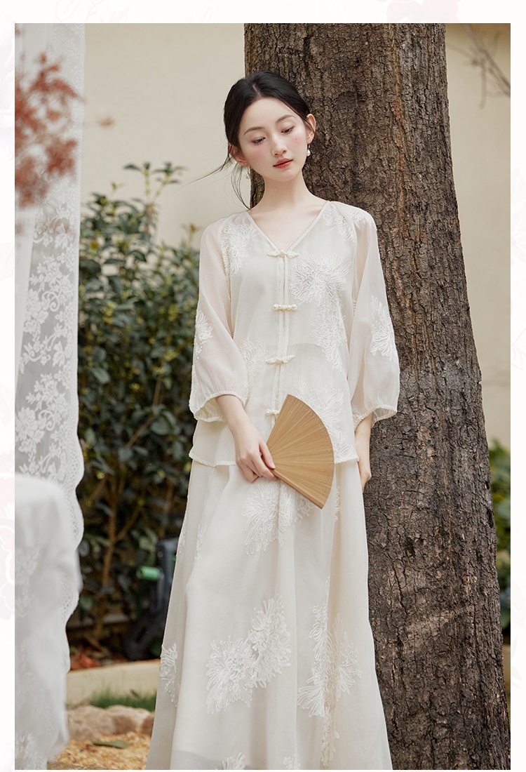 Chinese style skirt tops 2pcs set for women