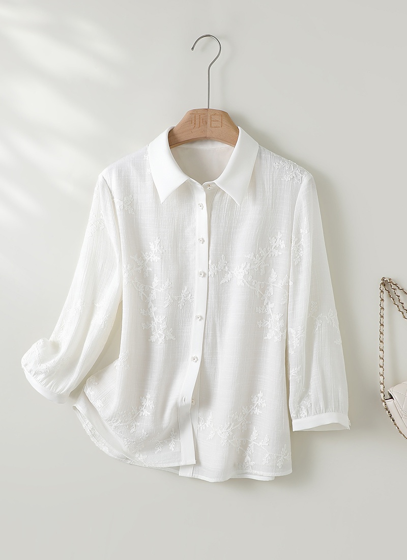 Slim embroidered spring splice flowers buckle shirt