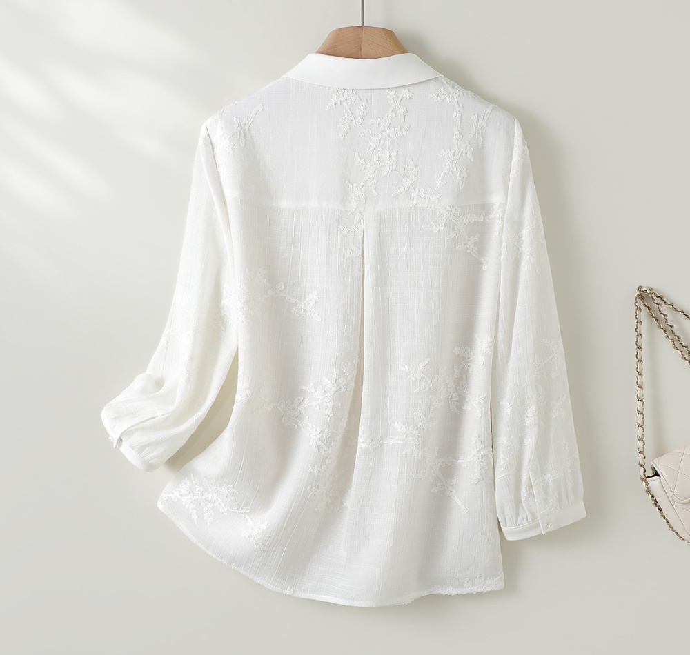 Slim embroidered spring splice flowers buckle shirt