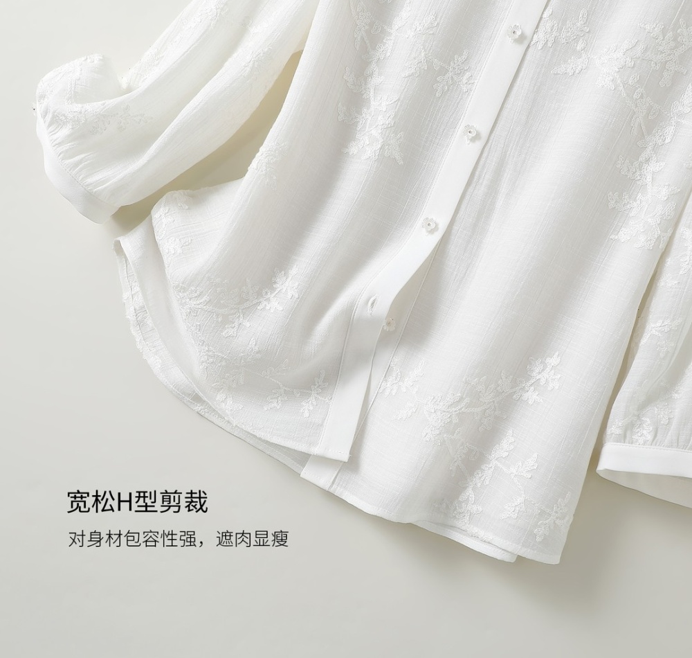 Slim embroidered spring splice flowers buckle shirt