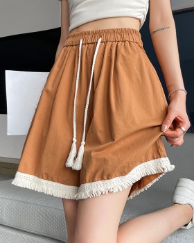 Tassels all-match vacation cotton linen shorts for women