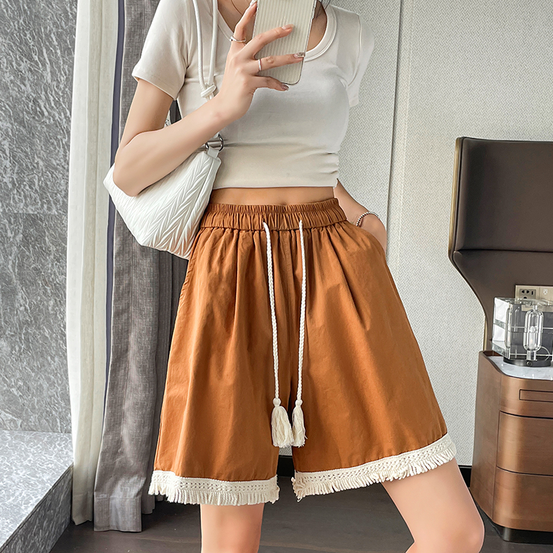 Tassels all-match vacation cotton linen shorts for women