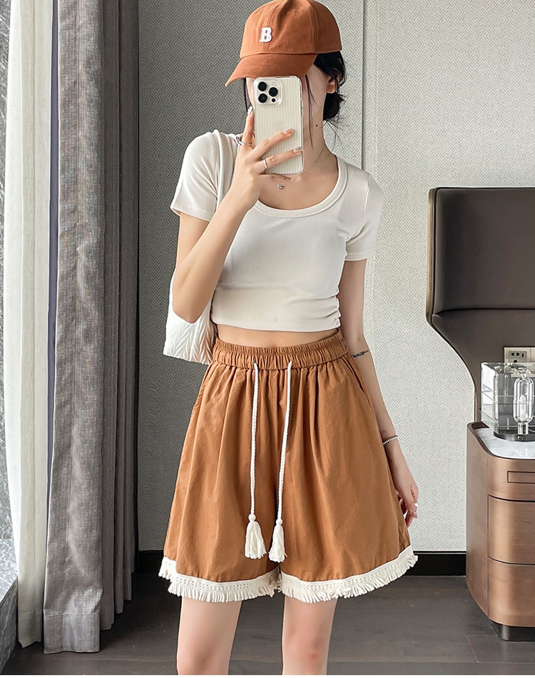 Tassels all-match vacation cotton linen shorts for women