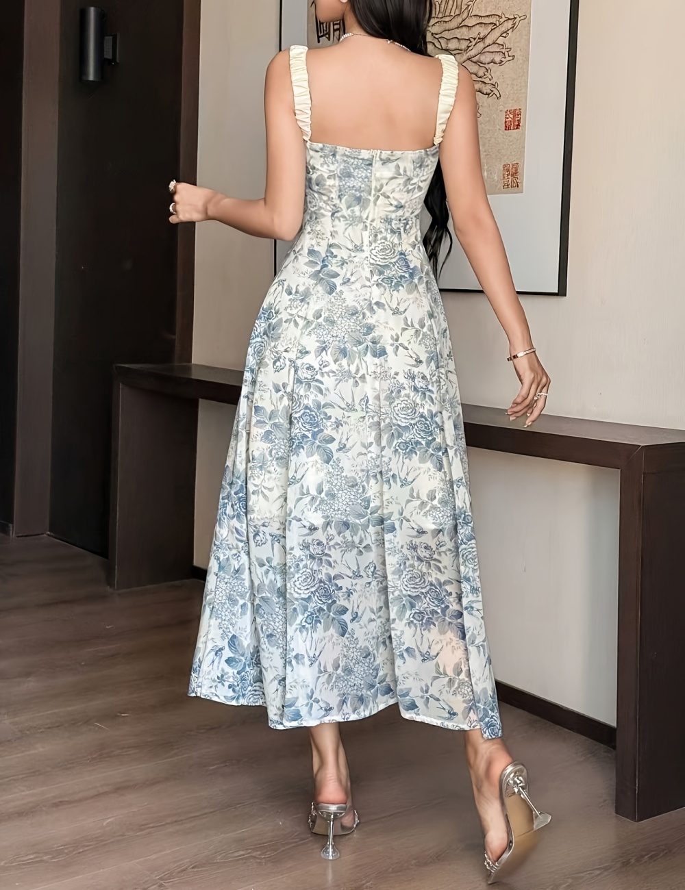 Summer long France style pinched waist elegant dress for women