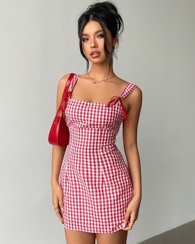 Mini sling spring and summer plaid fashion dress for women
