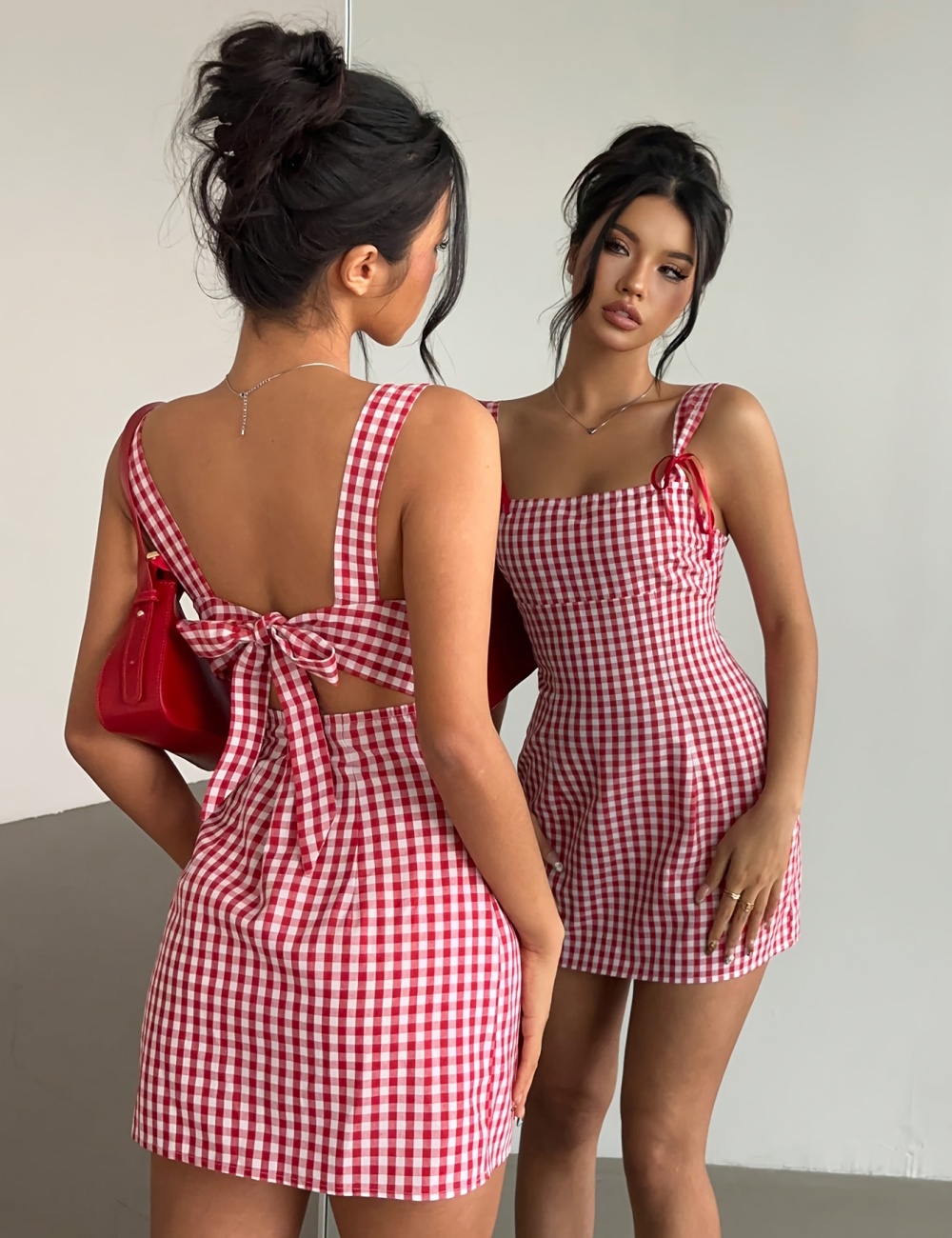Mini sling spring and summer plaid fashion dress for women