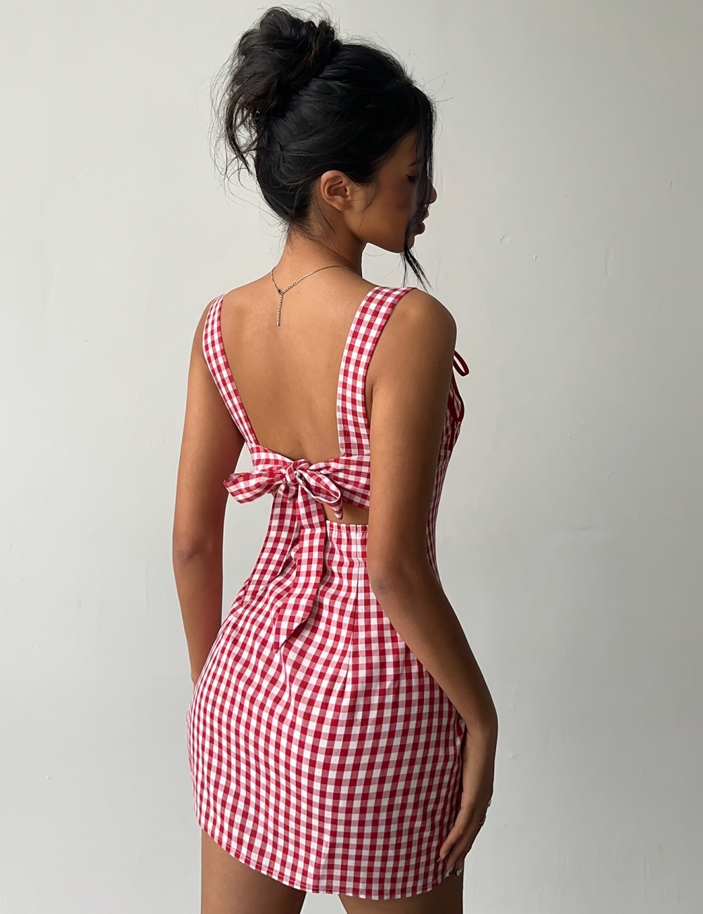 Mini sling spring and summer plaid fashion dress for women