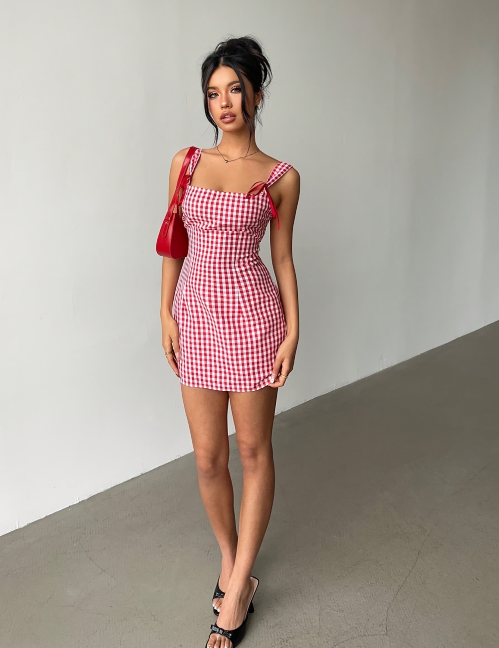 Mini sling spring and summer plaid fashion dress for women