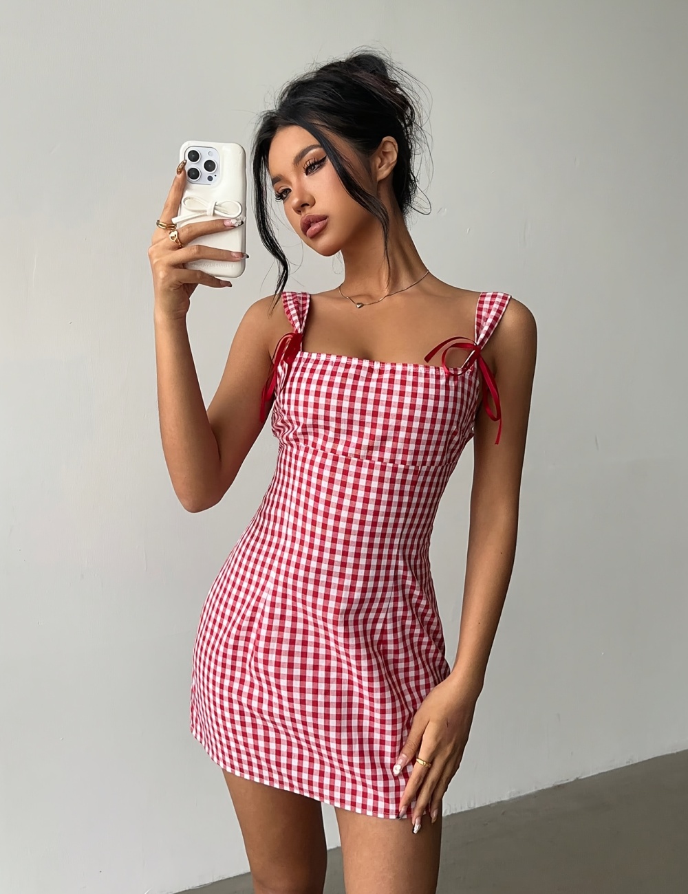 Mini sling spring and summer plaid fashion dress for women