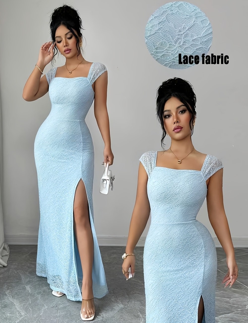 Long summer lace high slit romantic dress for women