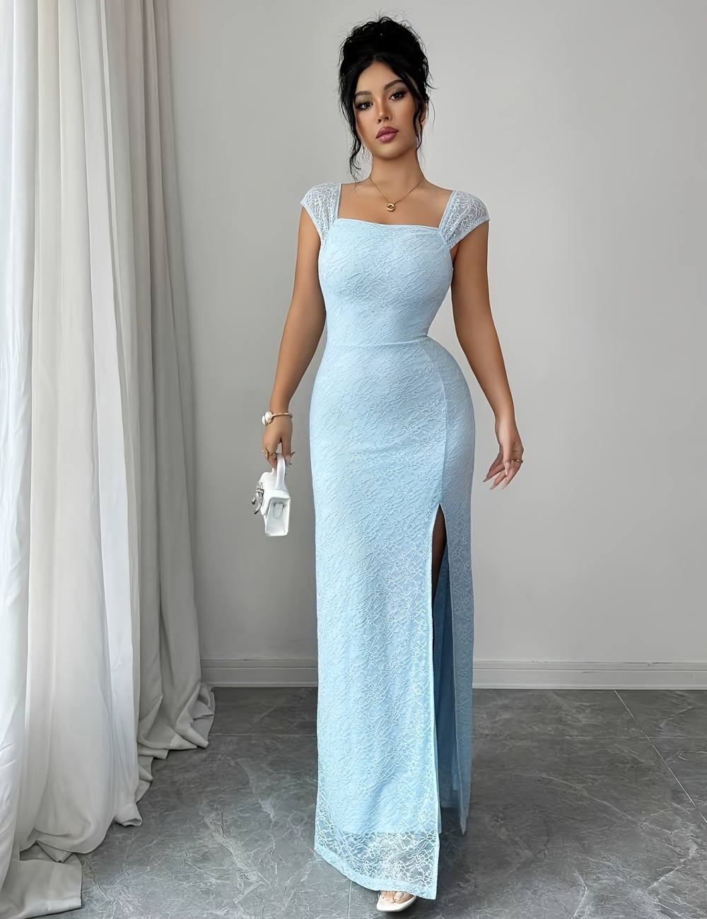 Long summer lace high slit romantic dress for women