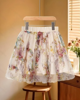 Elegant A-line double vacation printing skirt for women
