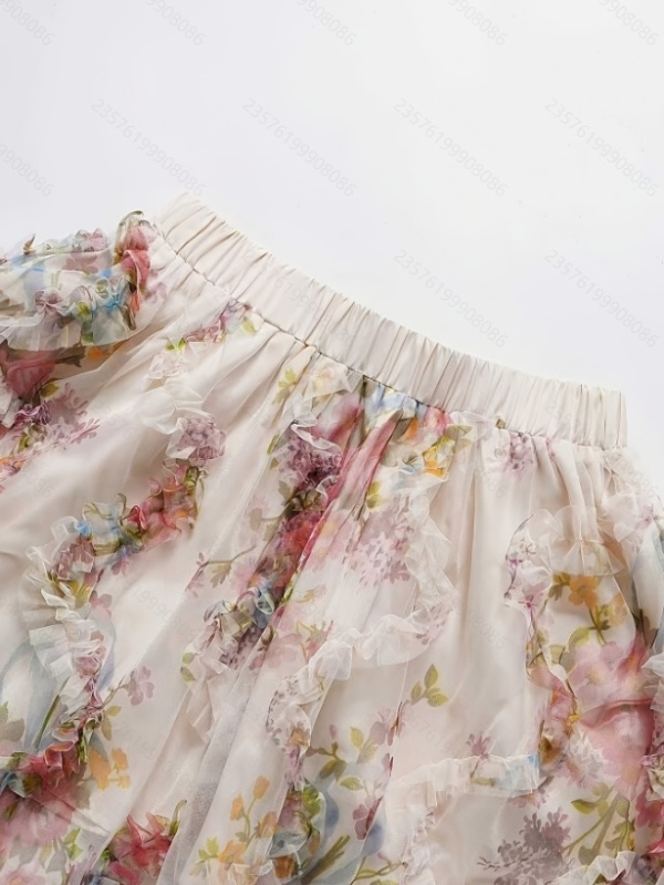 Elegant A-line double vacation printing skirt for women