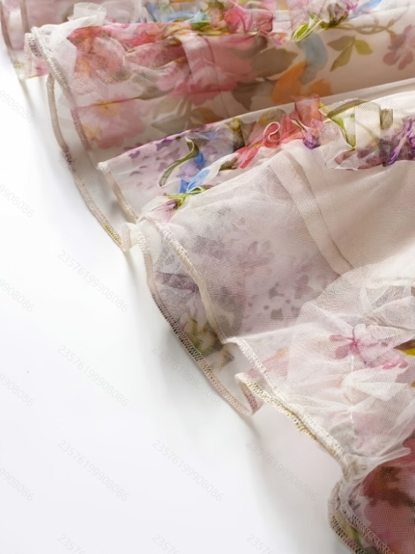 Elegant A-line double vacation printing skirt for women