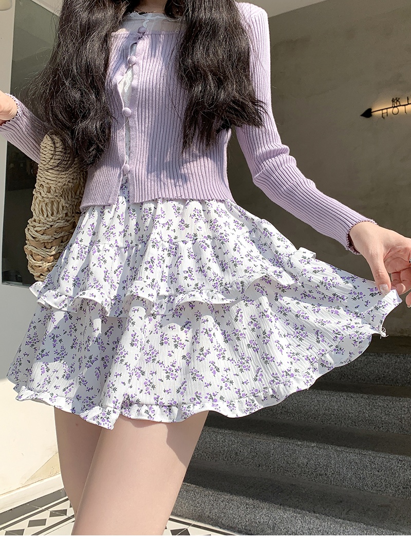 Maiden sweet lace skirt floral ballet all-match short skirt