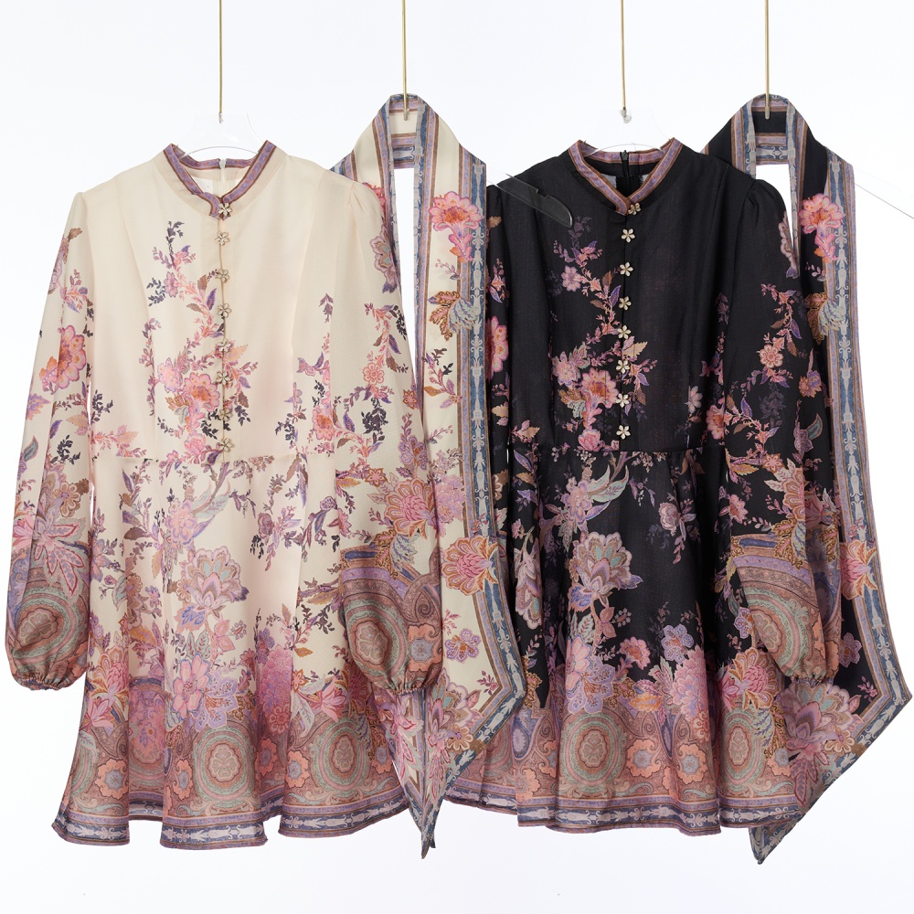 Mini spring buckle flax dress