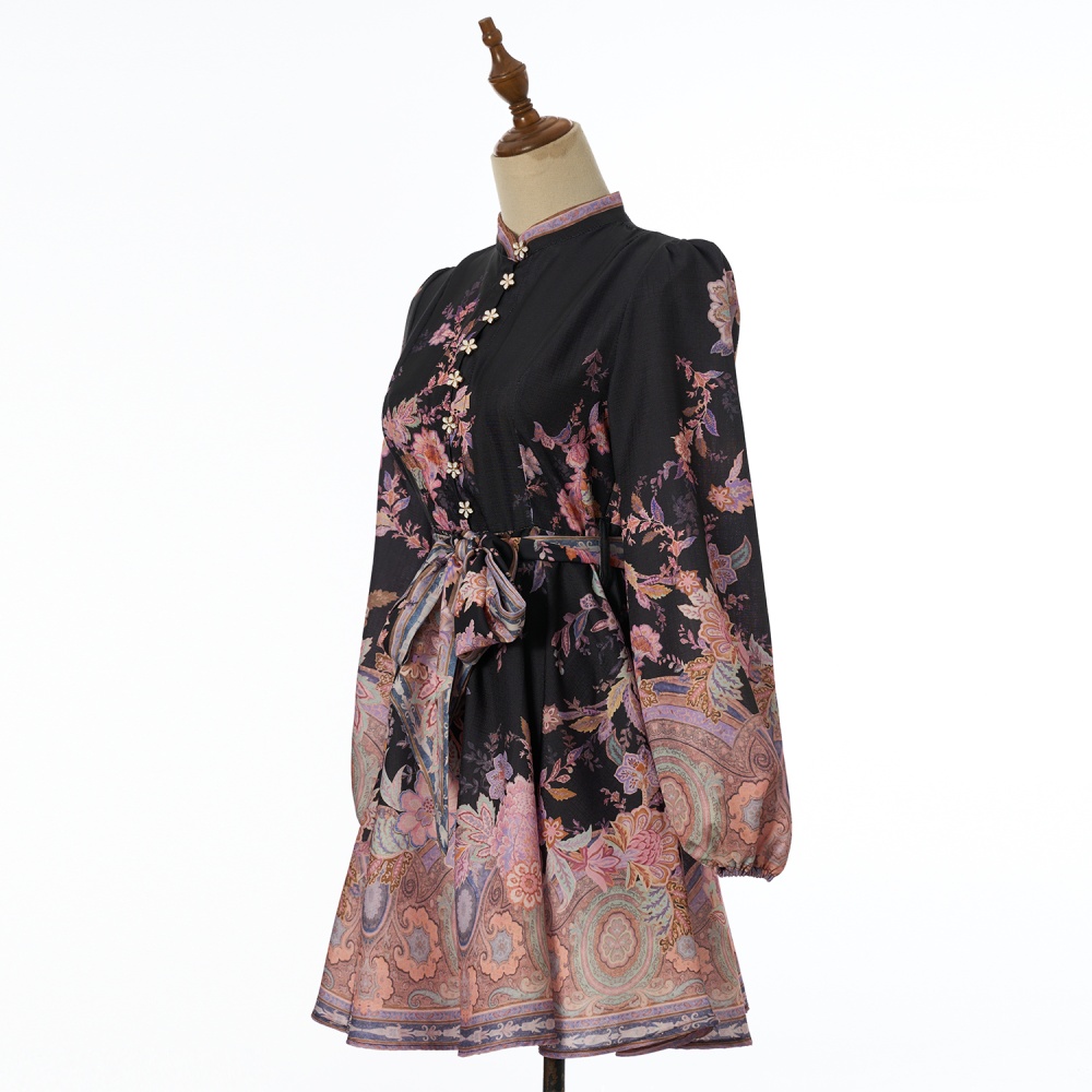 Mini spring buckle flax dress