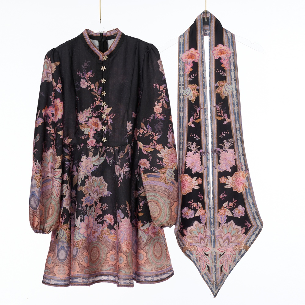 Mini spring buckle flax dress