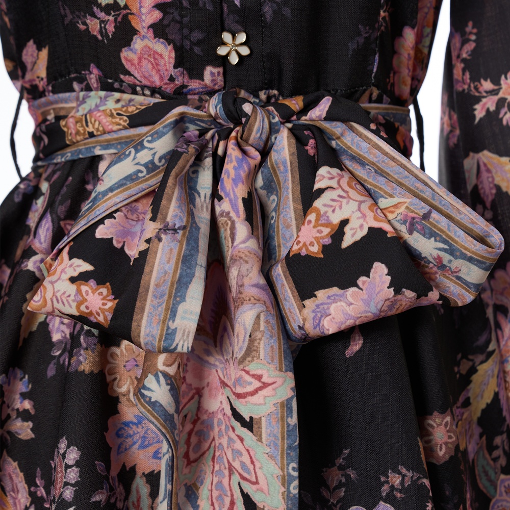 Mini spring buckle flax dress